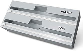 SpaceAid WrapNeat 2 in 1 Wrap Organizer with Cutter and Labels, Plastic Wrap, Aluminum Foil and Wax Bamboo Dispenser for Kitchen Storage Organization Holder for 12" Roll (Gray)