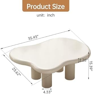 35.43" Cartoon Cloud-Shaped Coffee Table, Unique Irregular End Table with 4 Legs, Aesthetic Funky Center Table for Small Spaces, Living Room, Easy Assemble, Cream White