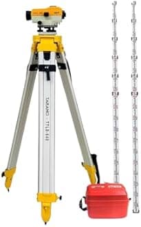 SUN INSTRUMENTS | SUN AUTO LEVEL DSC- 240WITH FREE PLASTIC BOX FOR AUTO LEVEL | INCLUDED 4 MTR LEVELING STAFF WITH ALUMINIUM DOUBLE LOCK TRIPOD STAND (2 LEVELING STAFF)