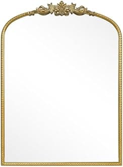 WallBeyond Gold Vintage Mirror for Vanity 28x36 Inch, Gold Antique Mirror with Ornate Frame, Arched Vintage Wall Mirror for Bathroom, Living Room, Fireplace, Entryway