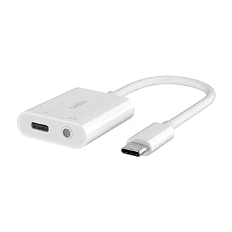 3.5mm Audio + USB-C Charge Rockstar Adapter Compatible with up to 60W PD- White