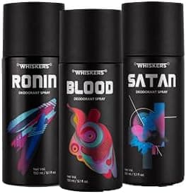Whiskers Body Deodorant Spray Perfume 150ml, (Combo of Blood, Ronin & Satan, Pack of 3)