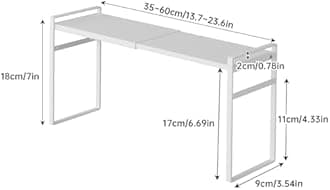 WOCHUANGSI Expandable Metal Spice Organizer Shelf, Standing Small Narrow Rack for Seasonings, Adjustable Kitchen Storage Shelf Countertop (White, L13.7-23.6''*W3.54''H7'')