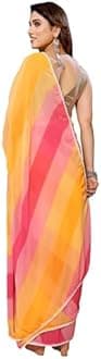 MOHIT CREATIONS Women's Party Wear Georgette Printed Border Ready To Wear Saree With Unstiched Blouse Piece