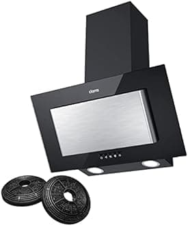 CIARRA CBCB6736D Class A Angled Cooker Hood 60cm Black with CBCF002X2 Carbon Filters Chimney Vent Hood with LED Lights Ducted & Ductless Wall Mounted Kitchen Extractor Fan