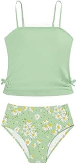 Girls Tankini Swimsuits Two Piece Bathing Suit Drawstring Swimwear Set for Girls 7-18 Years