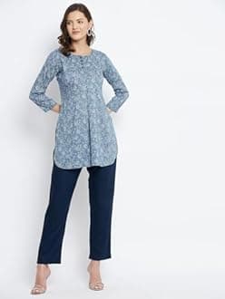 Tissu Women's Rayon Blue & White Floral Printed Kurti