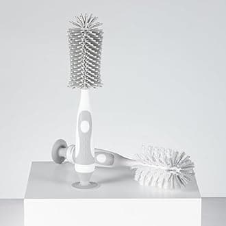 Chemimoso Multifunctional Cleaning Brush, Baby Bottle Brush, Water Bottle Brush Cleaner, Cup Brush, Rotate The Suction Cup to Obtain The Small Bristle Brushes Hidden in Handles, Set A, Grey