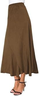 Urban CoCo Women's Faux Suede Elastic Waist Midi Long Skirt A Line Women Flowy Fall Winter Skirts