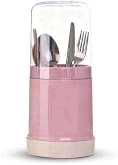 Kitchen Utensil Holder with Cover, Covered Cutlery and Utensil holder, Wall Mounted Countertop Plastic Silverware Holder Utensil Drying Rack for Cutlery, Chopstick, Spoons, Forks, (Rose)