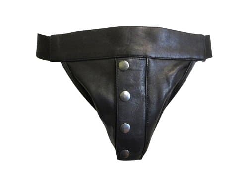 Men's Leather Snaps Button Fly Jockstrap Brief Underwear