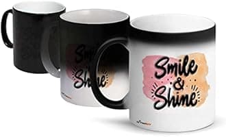 FirseBUY Magic Mug, Cute Smile and Shine Printed Ceramic 11 Oz Color Changing Coffee Cup, Black 1 Piece