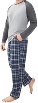 DAVID ARCHY Mens Pajamas Set - Soft Pj Sets for Men Long Sleeve Pajamas Men Cotton Mens Pjs Sets Loungewear with Pockets