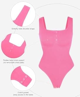 Popilush Bodysuits for Women Tummy Control Henley Going Out Shirts Tops Button Down Pink Body Suit Casual Sleeveless Thong Tank Top