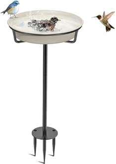 Bird Baths for Outdoors, Detachable Birdbaths for The Garden Clearance, Heavy Duty Freestanding Bird Baths, Bird Bath Bowl Spa & Birdfeeder with Metal Stake Stand (White)