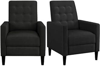 Yaheetech Fabric Recliner Chair Mid-Century Modern Recliner Adjustable Single Recliner Sofa with Thicker Seat Cushion Tufted Upholstered Sofa with Pocket Spring for Living Room Bedroom Black 2 Pieces