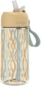 Bentgo Kids Water Bottle (Whimsy & Wonder Collection) - Leak-Proof Durable Tritan 15 oz. Cup for Kids/Toddlers 3+; Flip-Up Safe-Sip Straw for School, Sports, Daycare, Camp & More (Wavy)