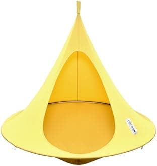 Double Cacoon Hanging Chair for Two – Cozy Indoor/Outdoor Hammock with Polyester Canvas, 440 lb Capacity, Includes 18ft Rope & Carabiner (Lemonade)