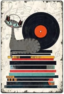 SUPERDANT Cat Records Tin Signs Music Record Metal Sign Poster Funny Vintage Wall Art Plaque Home Wall Decor for Man Cave Garage Bar Pub Living Room Bedroom Party Decoration Outdoor Gifts