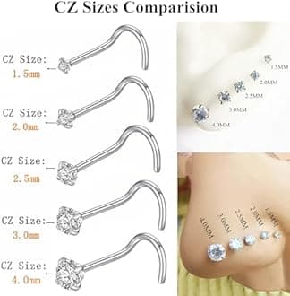 BLESSMYLOVE 316L Surgical Steel 22g/20g/18g Nose Rings Studs L-Shape Nose Nostrial Piercing Body Jewerly L Shaped Nose Studs 1.5mm 2mm 2.5mm 3mm CZ Nose Screw Studs Rings for Women