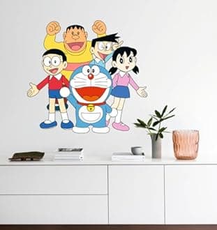 Decals Creation Doraemon All Friends Wall Sticker for Living Room, Kids Room, Pooja Room (Size - 30CM X 30CM)