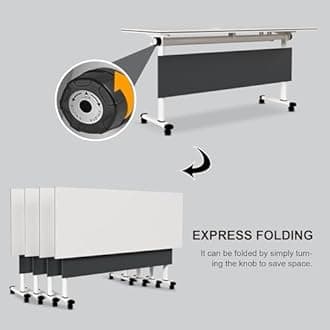 Folding Conference Table Modern Large Mobile Meeting Table Rolling Conference Room Tables with Wheels Seminar Tables for Office Training Classroom (4, Deep Grey, 47.2" D X 23.6" W X 29.5" H)