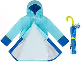 Keyoung addie & tate Monster Rain Coats for Girls, Boys & Kids, Umbrella Set - Toddler Umbrellas for Rain, Kids Raincoat Jacket (5-7), Turquoise