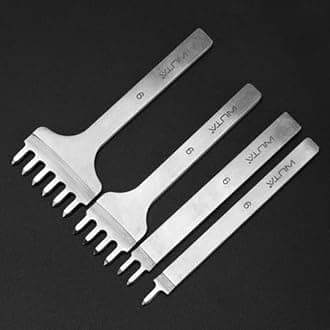 WUTA 2nd Generation Leather Hole Punch Tool Silver Pricking Iron Hole Punche Prong Tooth Lacing Diamond Stitching Chisel Set for DIY Leather Craft Kits (6mm 1/2/4/6)