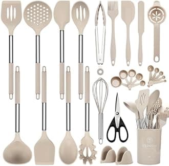Silicone Kitchen Utensils Set, 28 Pcs Cooking Utensils Set 446°F Heat Resistant Spatula Set, Food Grade Silicone and Stainless Steel Handle Kitchen Gadgets for Nonstick Cookware BPA Free