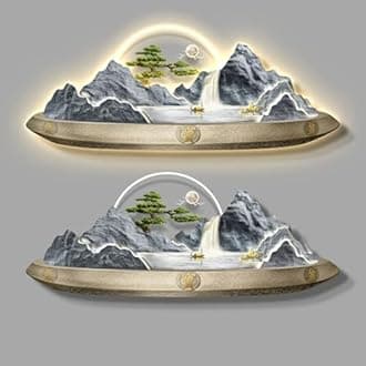 Modern Wall Sculptures Painting 3D Wall Art Decor,New Chinese Style Living Room Led Light Decorative Painting Wall Lamp Painting, Restaurant Landscape Painting Wall Paintings Artwork，for Office