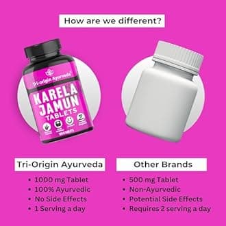 Tri-Origin Ayurveda Karela & Jamun 1000mg Herbal Mix | Ayurvedic Supplements to Support Healthy Blood Sugar & Glucose Levels | Potent Natural Ingredient Blend (60 count (Pack of 1))