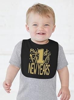 NEW ITEM Handmade Cute Holiday Baby New Year Bibs - Boy Girl Gold Flake My First New Years Bib