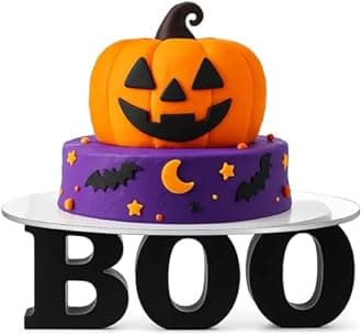 Meanplan Halloween BOO Letters Round Cake Stand 12 Inch Cupcake Dessert Snack Food Display Stand Holder Halloween Table Decorations Signs for Indoor Outdoor Tabletop Party Supplies