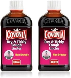 Covonia Dry & Tickly Cough Linctus Soothes and Provides Relief from Dry Coughs and Sore Throats Non Drowsy Cough Syrup Suitable for Vegetarians Cold and Flu Relief, 300ml (Always Read Label First)