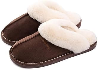 Womens Slipper Memory Foam Fluffy Slip-on House Faux Suede Fur Lined/Anti-Skid Sole, Indoor & Outdoor