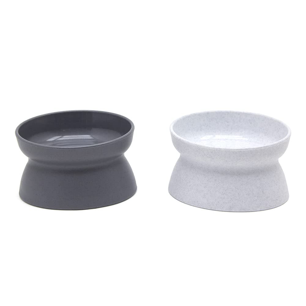 Elevated Cat Bowls (Set of 2), Whisker-Friendly Raised Cat Food & Water Dishes, Modern Pedestal Design, Dishwasher Safe, 6.5 oz Each – White & Gray