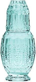 Elle Decor Vintage Bedside Water Carafe with Tumbler Glass – Elegant Pitcher and Matching Drinking Cup Doubles As Lid (Green)