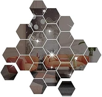NAILDOKI DIY Wall Decals Acrylic Mirror Sticker Set 36 Pcs, Hexagon Mirror Wall Stickers for Living Room Bedroom Decor (Black)