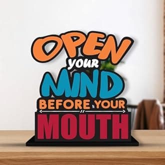 Artvibes Wooden Idols and Figurine Open Your Mind Before Your Mouth Quote Table Decor for Office Desk | Home Decor Item | Living Room | Bedroom | Modern Art Wood Alphabet Showpieces Gift (Sp_1136)