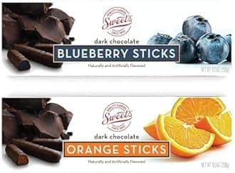 Sweet Candy Company Dark Chocolate Fruit Flavored Sticks - Gourmet Chocolate Covered Sticks, Orange and Blueberry, Gift Idea for Holidays, Gluten Free, Kosher - 10.5 oz Box (Pack of 2)