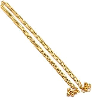 Jewar MandiAnklet Gold Plated Box & Beaded Designs Traditional Indian Payal Jewelry for Women & Girls, M, Gold Plated, Diamond