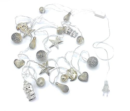 LTBLight 20 LED Silver Shell Hollow Heart Big Star Lantern Moon Shaped Decorative Lights Bedroom Party Yard Patio Garden Landscape Christmas Wedding 3.6M/11.8FT