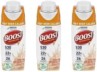 Boost Very High Calorie Nutritional Drink Strawberry, Made with Natural Strawberry Flavor & No Artificial Flavors, Colors & Sweeteners, 8 FL OZ (Pack of 3)