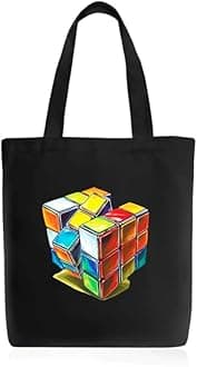 RoundsunCotton Canvas Printed White/Black Vertical Women Tote Bag | 300 GSM Cloth |100% Organic Cotton | Shopping/Grocery Bag | Multi-Purpose Bag | Reusable