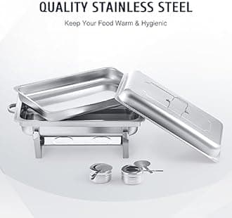WILPREP Lightweight Chafing Dish Buffet Set 8 Pack, Rectangle Stainless Steel Food Warmer with Lids Food Pans and Fuel Holders, 9L Buffet Serving Utensils for Restaurant Catering Parties Weddings