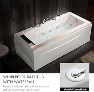 67 in Whirlpool Bathtub,Empava Jetted Tub with Heater,Hydro Massage Bathtub with 9 Water Jets+8 Air Jets,SPA Bathtub with Waterfall,Whirlpool Tub with Light,LED Control Panel