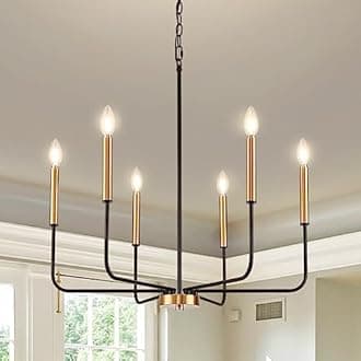 Modern Black and Gold Chandelier for Dining Room,Metal 6-Light Kitchen Light Fixtures,Farmhouse Candle Hanging Pendant Lights for Living Room Entryway Foyer Bedroom (Bulb Not Included)