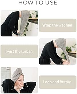 Extra Large 4 Pack Microfiber Hair Towel Wrap Super Absorbent & Quick Dry Turbans for Women with Button - Anti-Frizz