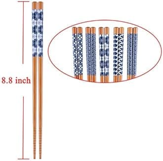 Antner 5 Pairs Natural Bamboo Chopsticks Reusable Classic Japanese Style Chop Sticks Gift Sets, Dishwasher Safe, 8.8 Inch/22.5cm