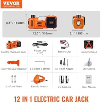 Electric Car Jack, 5 Ton/11023 LBS Hydraulic Jack Lift with Electric Impact Wrench, Built-in Inflatable Pump, and LED Light for SUV MPV Sedan Truck Change Tires Garage Repair
